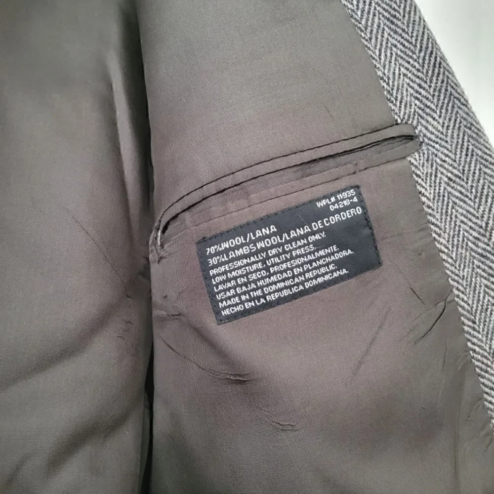 Towncraft Wool Sport Coat Blazer Black/Gray 44R Lambswool